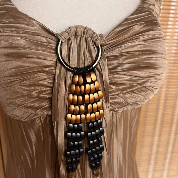Tan satin BCX flowy tank with bead neckpiece - Picture 2 of 5